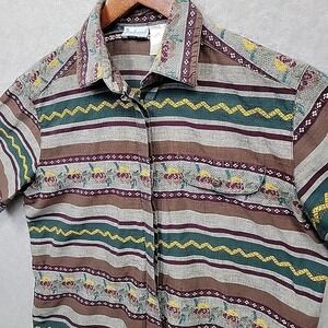 Vtg Backroad Blues Unisex Sz L Floral Western Top Button Down Shirt 90s Retro SW